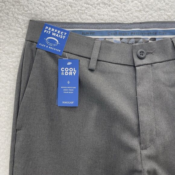 Haggar Pants Men's 32x30 Gray Slim Fit Cool Right Performance Flex Wrinkle Free - Picture 4 of 12